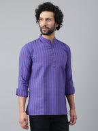 RIAG Navy Blue Color Long Sleeves Casual Men's Cotton Short Kurta | Grocsy
