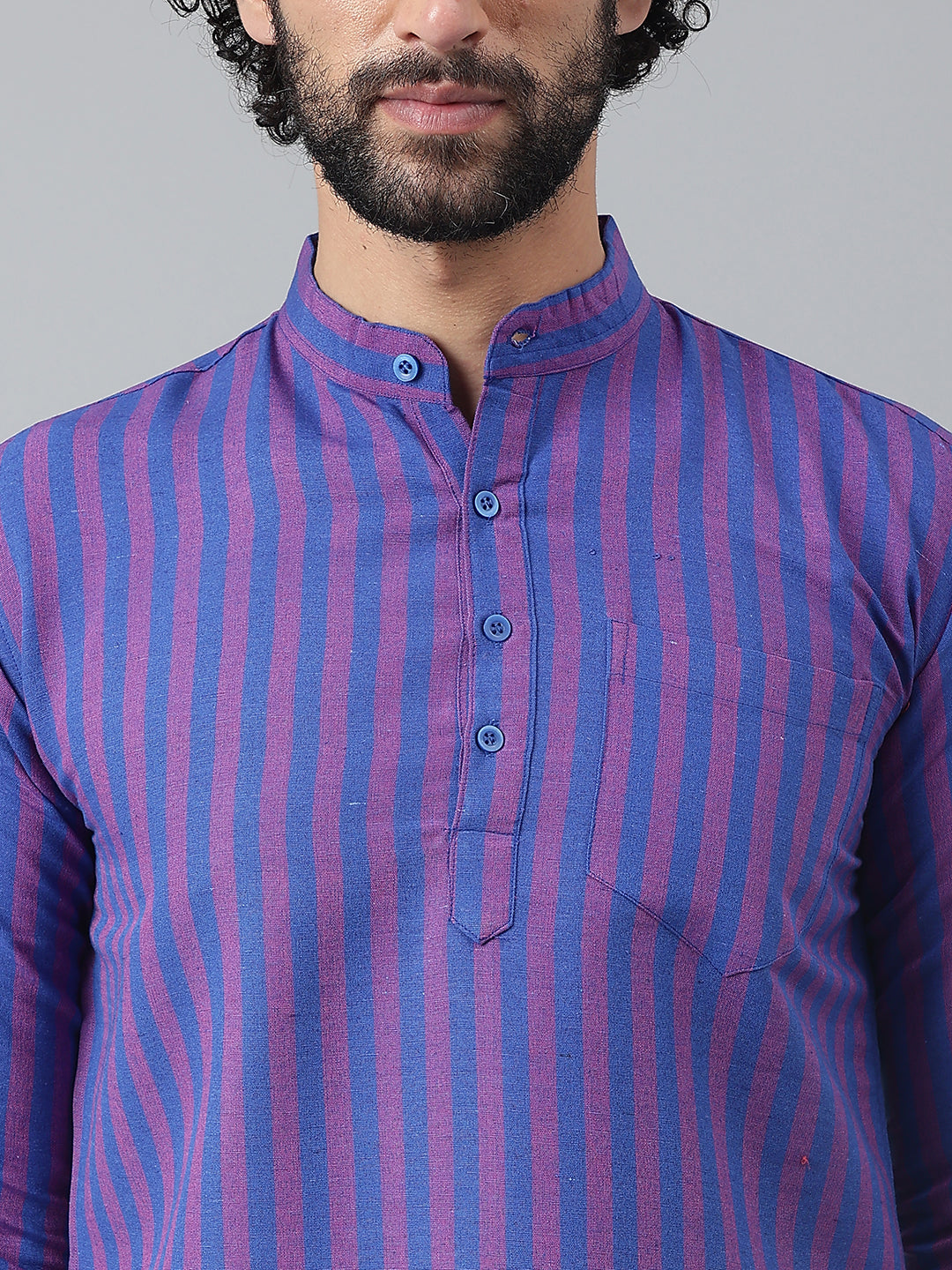 RIAG Navy Blue Color Long Sleeves Casual Men's Cotton Short Kurta | Grocsy