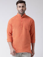 RIAG Orange Color Long Sleeves Men's Cotton Short Kurta | Grocsy