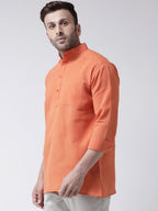 RIAG Orange Color Long Sleeves Men's Cotton Short Kurta | Grocsy