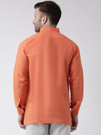 RIAG Orange Color Long Sleeves Men's Cotton Short Kurta | Grocsy
