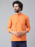 RIAG Orange Color Long Sleeves Casual Men's Cotton Short Kurta | Grocsy