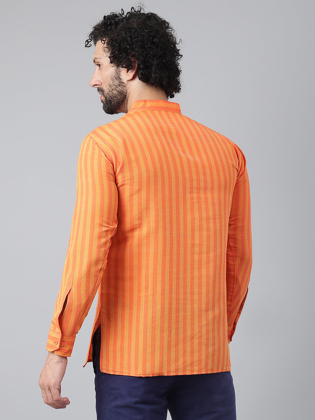RIAG Orange Color Long Sleeves Casual Men's Cotton Short Kurta | Grocsy