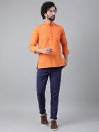 RIAG Orange Color Long Sleeves Casual Men's Cotton Short Kurta | Grocsy