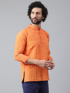 RIAG Orange Color Long Sleeves Casual Men's Cotton Short Kurta | Grocsy