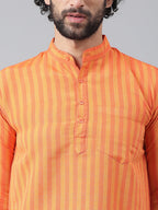 RIAG Orange Color Long Sleeves Casual Men's Cotton Short Kurta | Grocsy