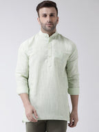 RIAG Green Color Long Sleeves Men's Cotton Short Kurta | Grocsy
