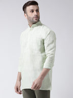 RIAG Green Color Long Sleeves Men's Cotton Short Kurta | Grocsy