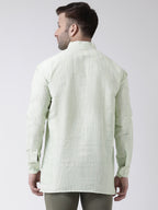 RIAG Green Color Long Sleeves Men's Cotton Short Kurta | Grocsy
