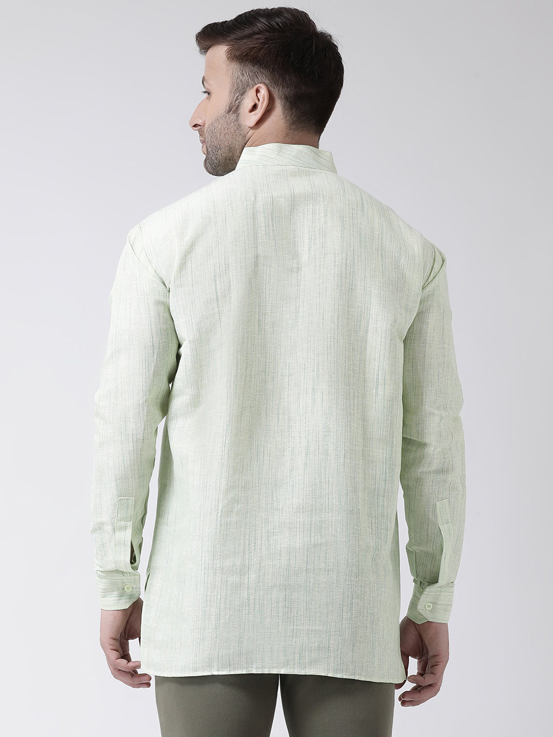 RIAG Green Color Long Sleeves Men's Cotton Short Kurta | Grocsy