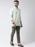 RIAG Green Color Long Sleeves Men's Cotton Short Kurta | Grocsy