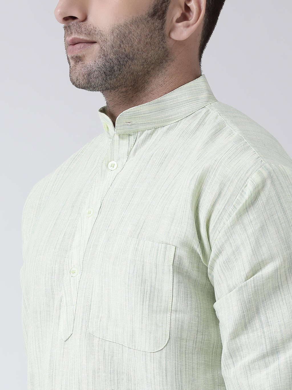 RIAG Green Color Long Sleeves Men's Cotton Short Kurta | Grocsy