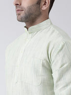 RIAG Green Color Long Sleeves Men's Cotton Short Kurta | Grocsy