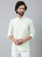 RIAG Green Color Long Sleeves Casual Men's Cotton Short Kurta | Grocsy