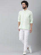 RIAG Green Color Long Sleeves Casual Men's Cotton Short Kurta | Grocsy