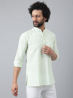 RIAG Green Color Long Sleeves Casual Men's Cotton Short Kurta | Grocsy