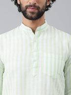 RIAG Green Color Long Sleeves Casual Men's Cotton Short Kurta | Grocsy