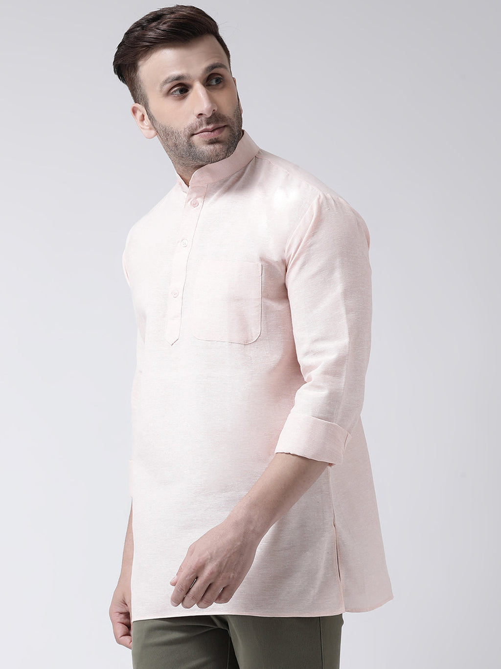 RIAG Beige Color Long Sleeves Men's Cotton Short Kurta | Grocsy