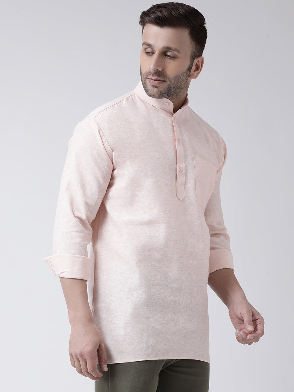 RIAG Beige Color Long Sleeves Men's Cotton Short Kurta | Grocsy