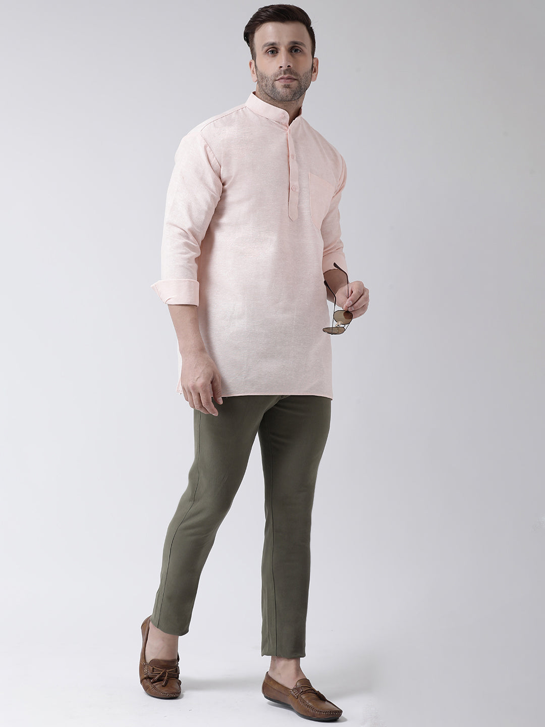 RIAG Beige Color Long Sleeves Men's Cotton Short Kurta | Grocsy