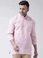 RIAG Pink Color Long Sleeves Men's Cotton Short Kurta | Grocsy