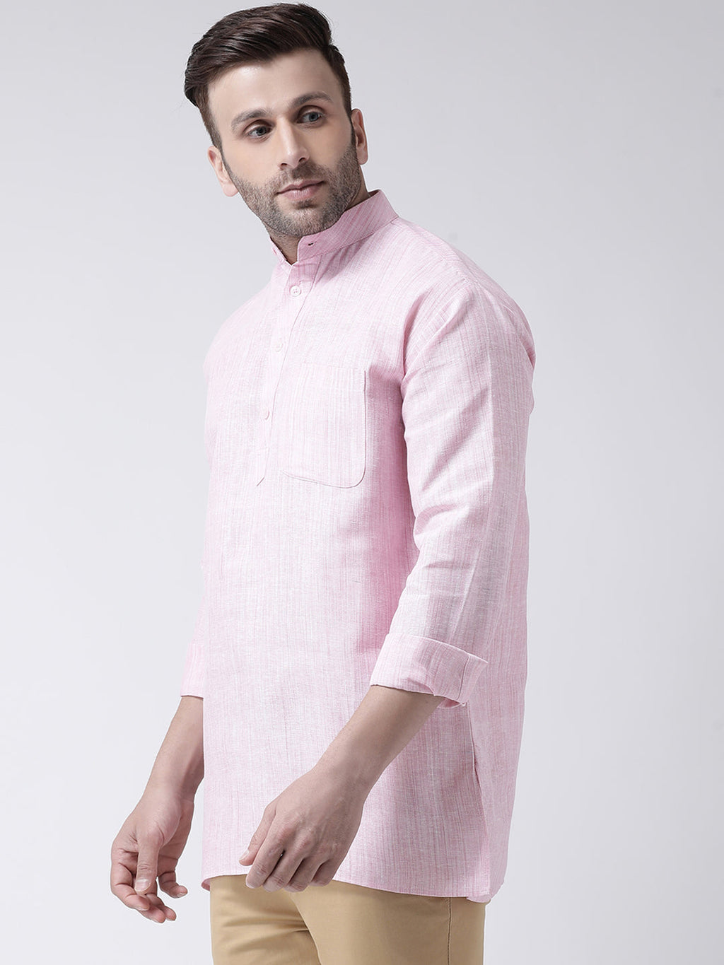 RIAG Pink Color Long Sleeves Men's Cotton Short Kurta | Grocsy