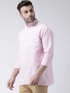 RIAG Pink Color Long Sleeves Men's Cotton Short Kurta | Grocsy