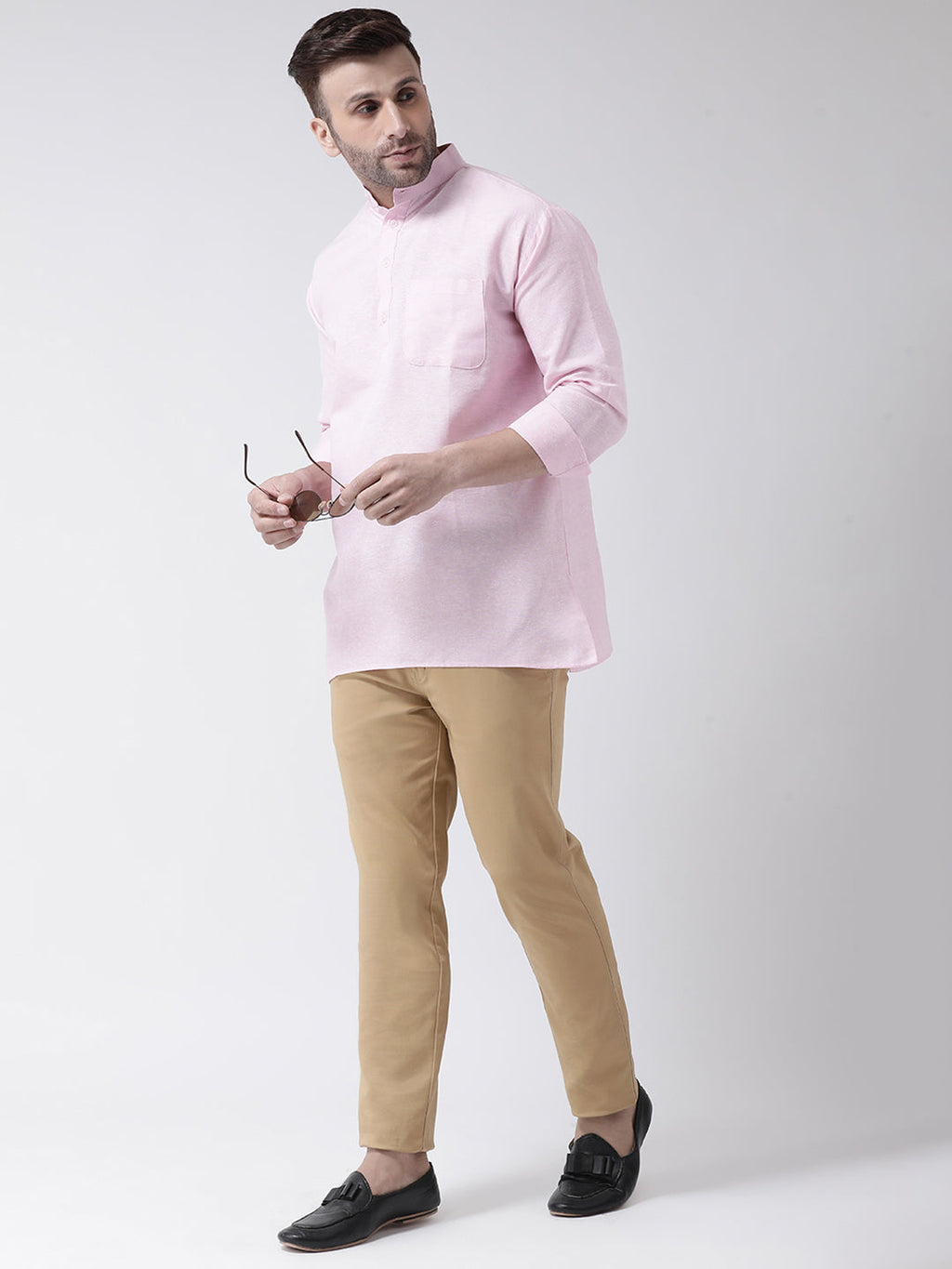 RIAG Pink Color Long Sleeves Men's Cotton Short Kurta | Grocsy