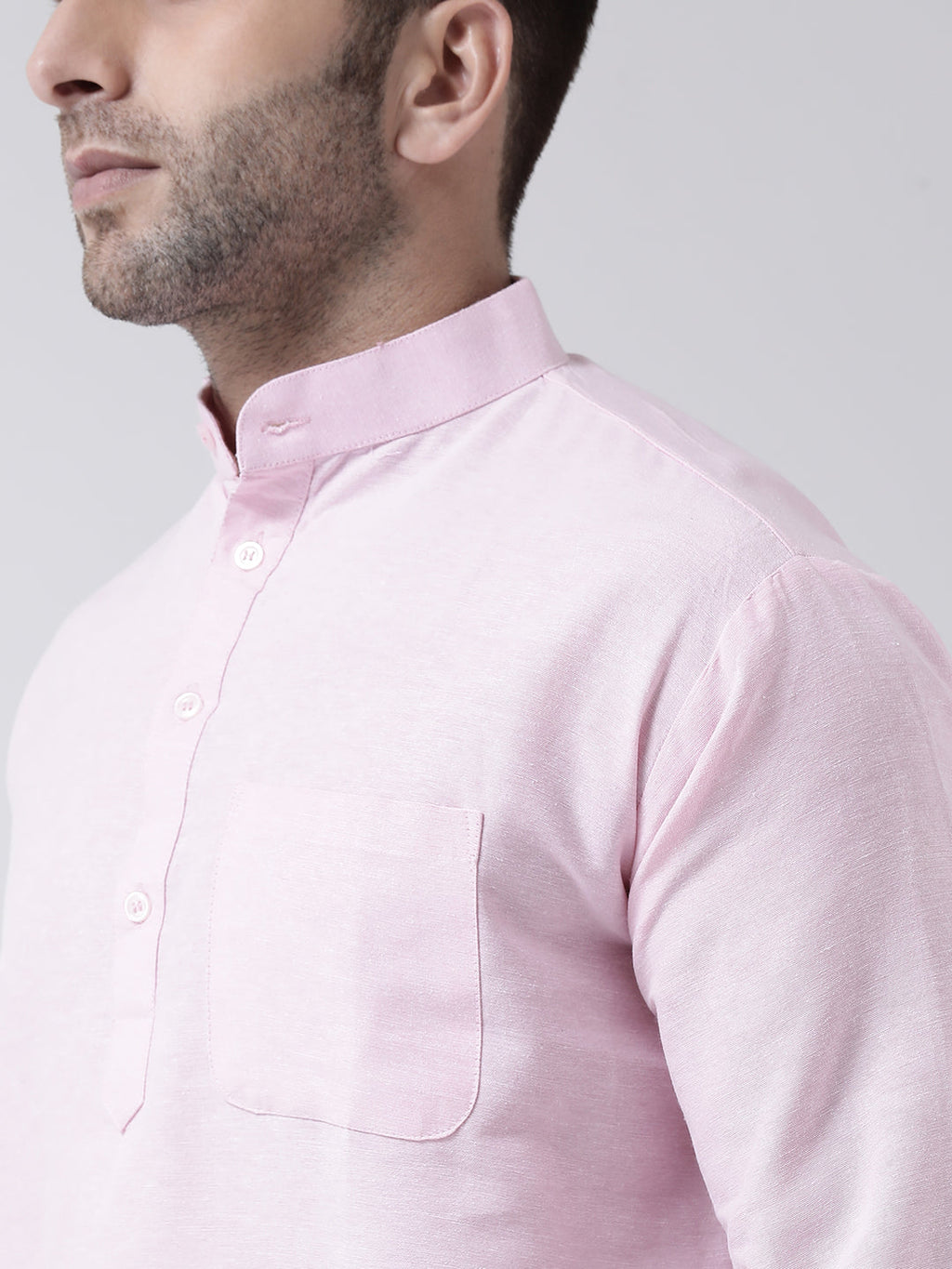RIAG Pink Color Long Sleeves Men's Cotton Short Kurta | Grocsy