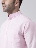 RIAG Pink Color Long Sleeves Men's Cotton Short Kurta | Grocsy