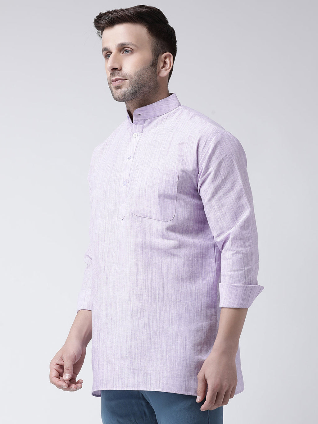 RIAG Purple Color Long Sleeves Men's Cotton Short Kurta | Grocsy