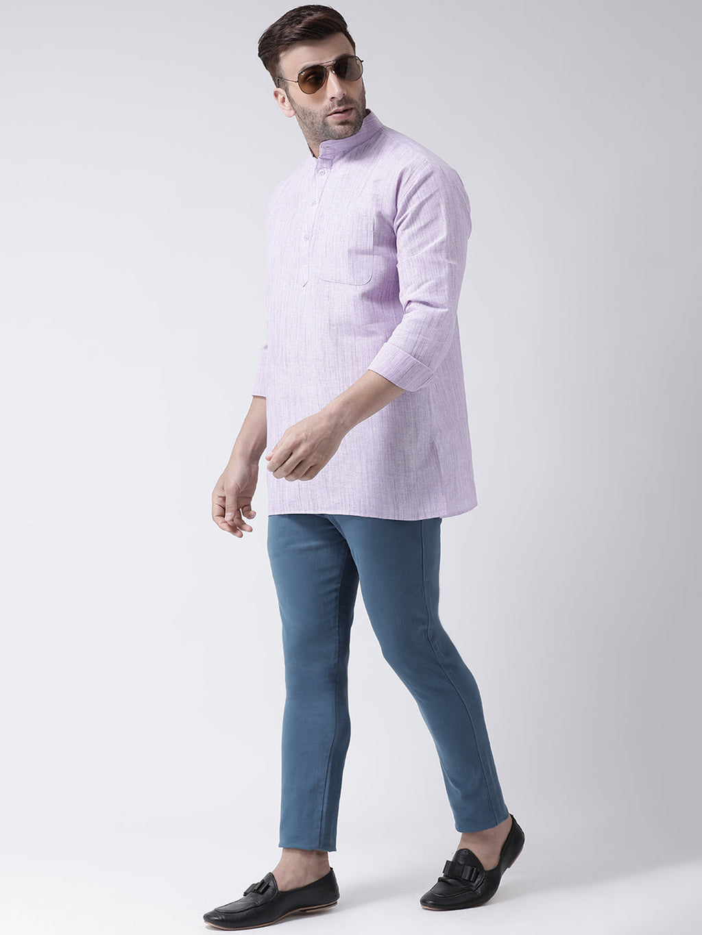 RIAG Purple Color Long Sleeves Men's Cotton Short Kurta | Grocsy