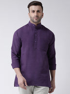 RIAG Purple Color Long Sleeves Men's Cotton Short Kurta | Grocsy