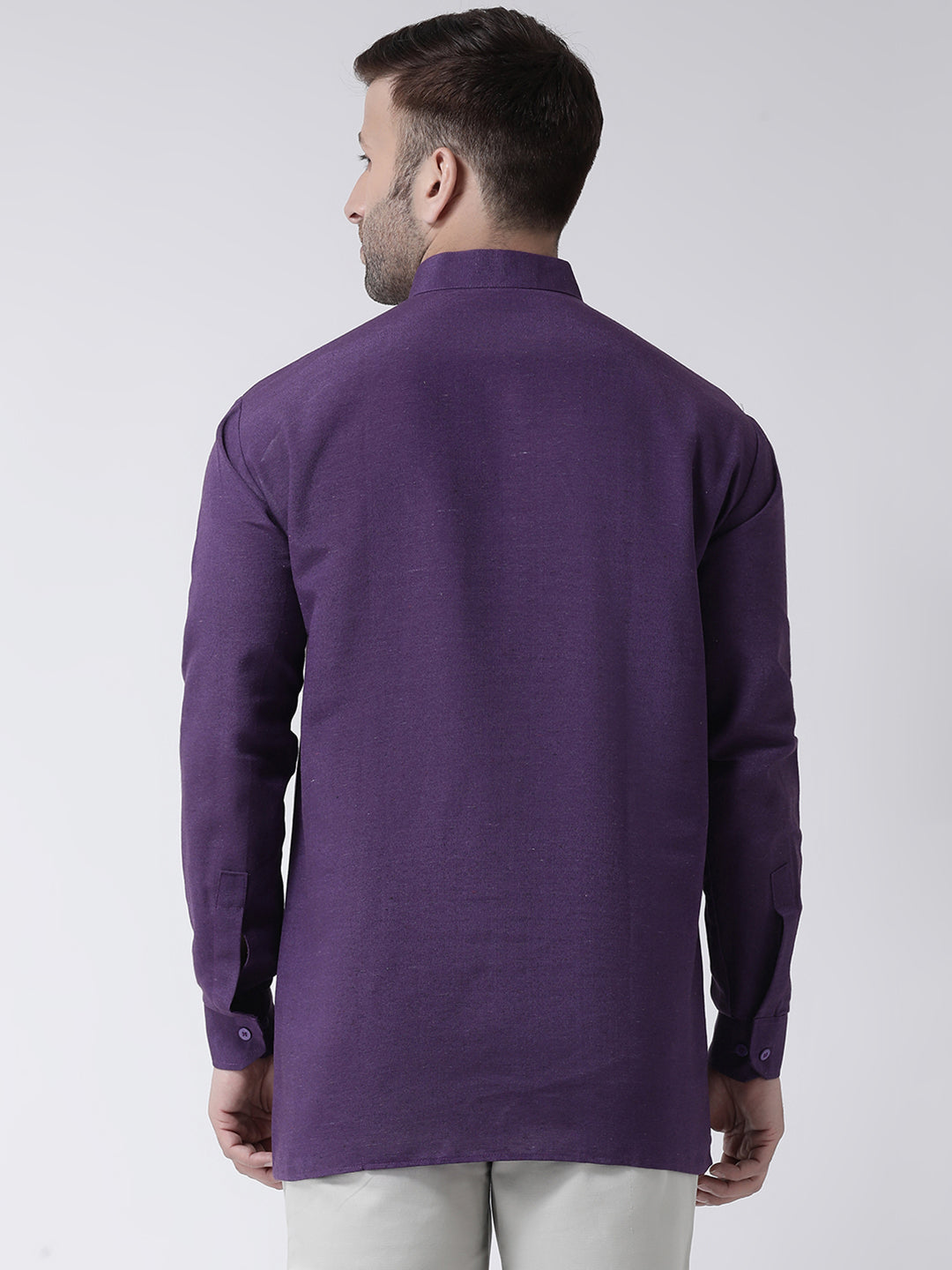 RIAG Purple Color Long Sleeves Men's Cotton Short Kurta | Grocsy