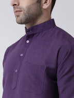 RIAG Purple Color Long Sleeves Men's Cotton Short Kurta | Grocsy