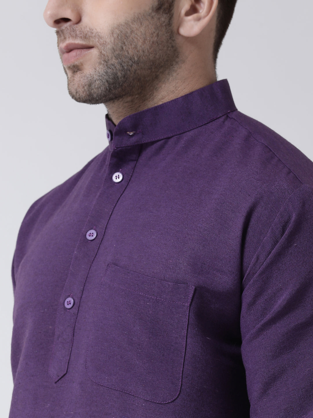 RIAG Purple Color Long Sleeves Men's Cotton Short Kurta | Grocsy