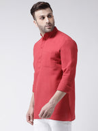 RIAG Red Color Long Sleeves Men's Cotton Short Kurta | Grocsy