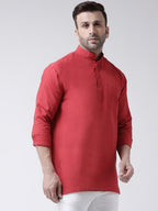 RIAG Red Color Long Sleeves Men's Cotton Short Kurta | Grocsy