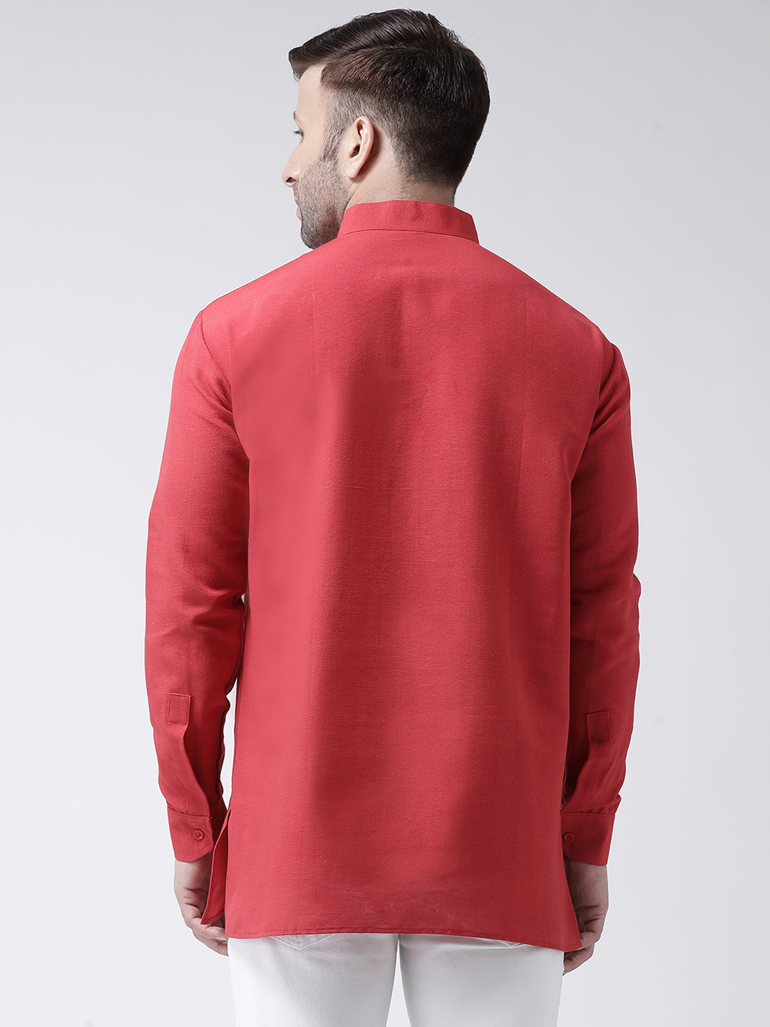 RIAG Red Color Long Sleeves Men's Cotton Short Kurta | Grocsy
