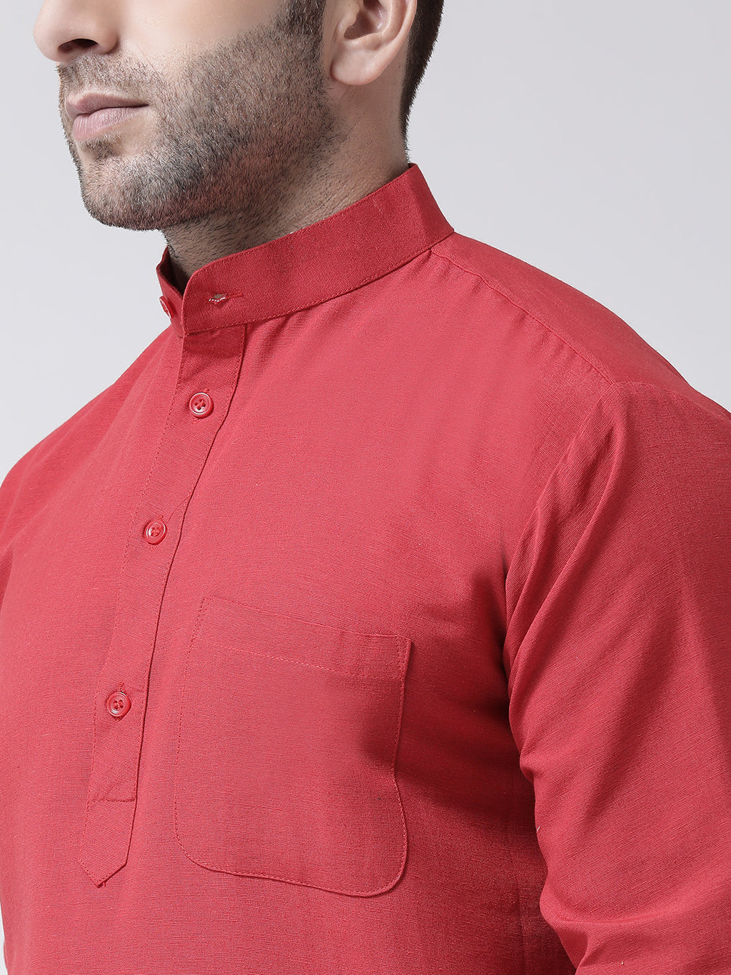 RIAG Red Color Long Sleeves Men's Cotton Short Kurta | Grocsy