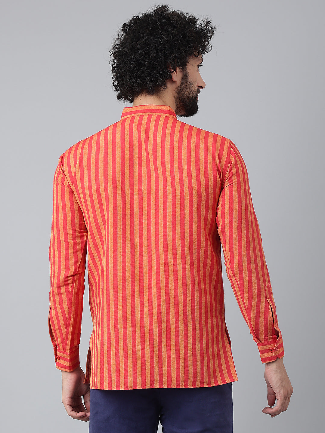 RIAG Red Color Long Sleeves Casual Men's Cotton Short Kurta | Grocsy
