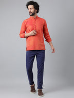 RIAG Red Color Long Sleeves Casual Men's Cotton Short Kurta | Grocsy