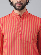 RIAG Red Color Long Sleeves Casual Men's Cotton Short Kurta | Grocsy