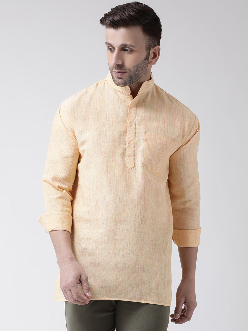 RIAG Beige Color Long Sleeves Men's Cotton Short Kurta | Grocsy