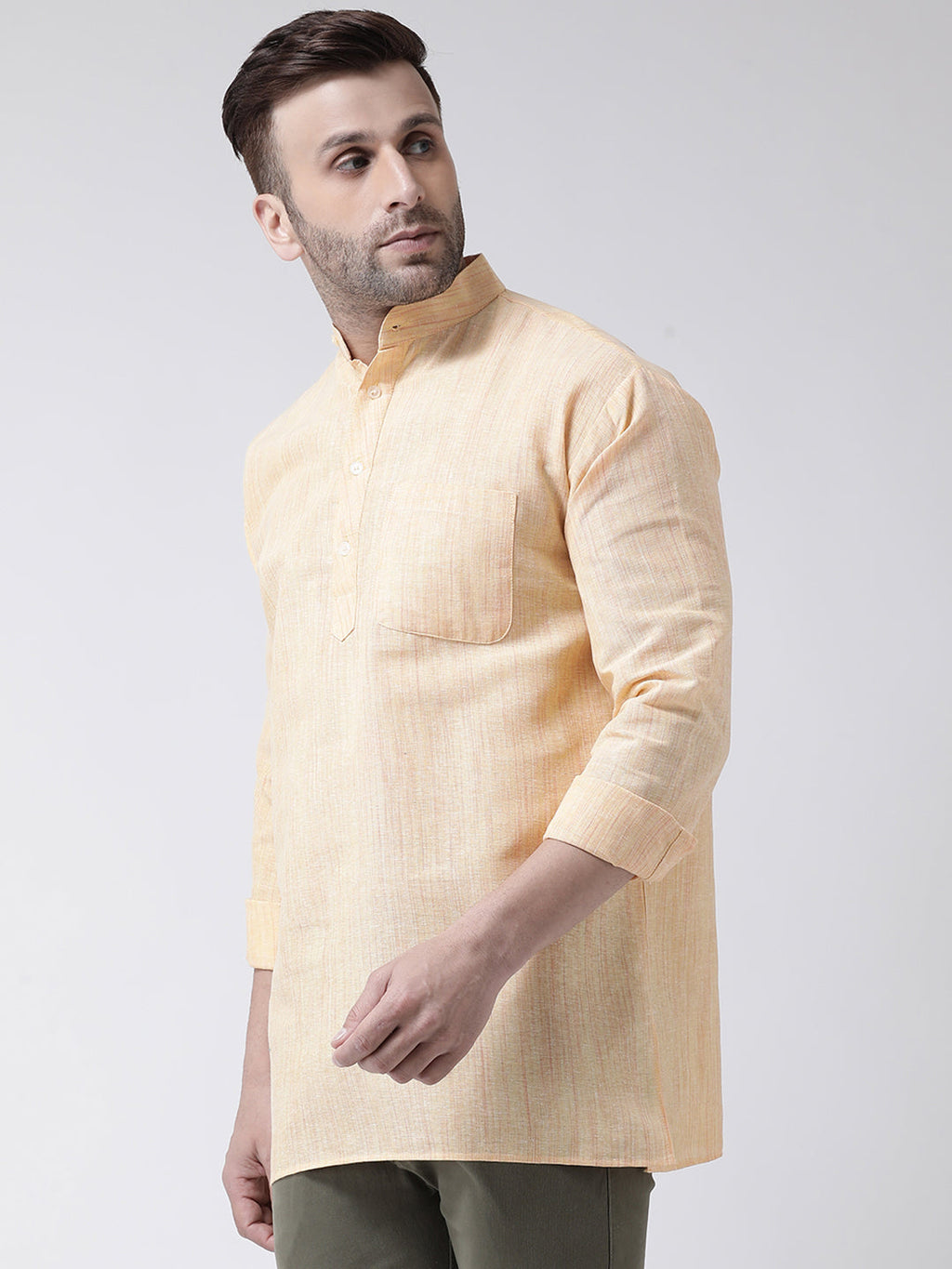 RIAG Beige Color Long Sleeves Men's Cotton Short Kurta | Grocsy
