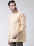 RIAG Beige Color Long Sleeves Men's Cotton Short Kurta | Grocsy