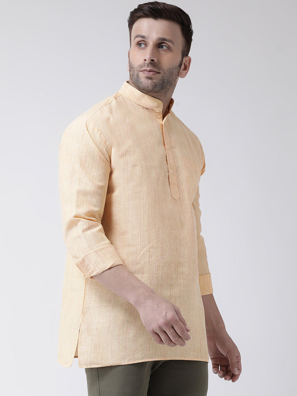 RIAG Beige Color Long Sleeves Men's Cotton Short Kurta | Grocsy