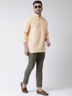 RIAG Beige Color Long Sleeves Men's Cotton Short Kurta | Grocsy