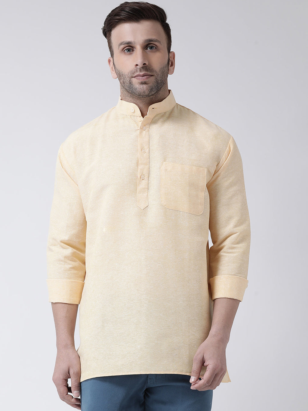 RIAG Beige Color Long Sleeves Men's Cotton Short Kurta | Grocsy
