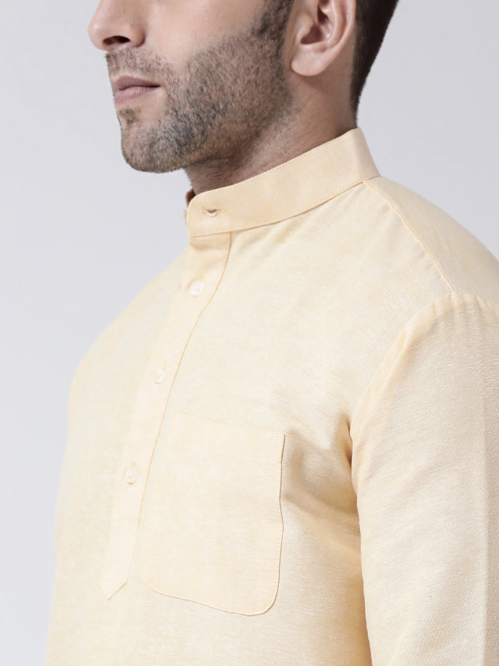 RIAG Beige Color Long Sleeves Men's Cotton Short Kurta | Grocsy
